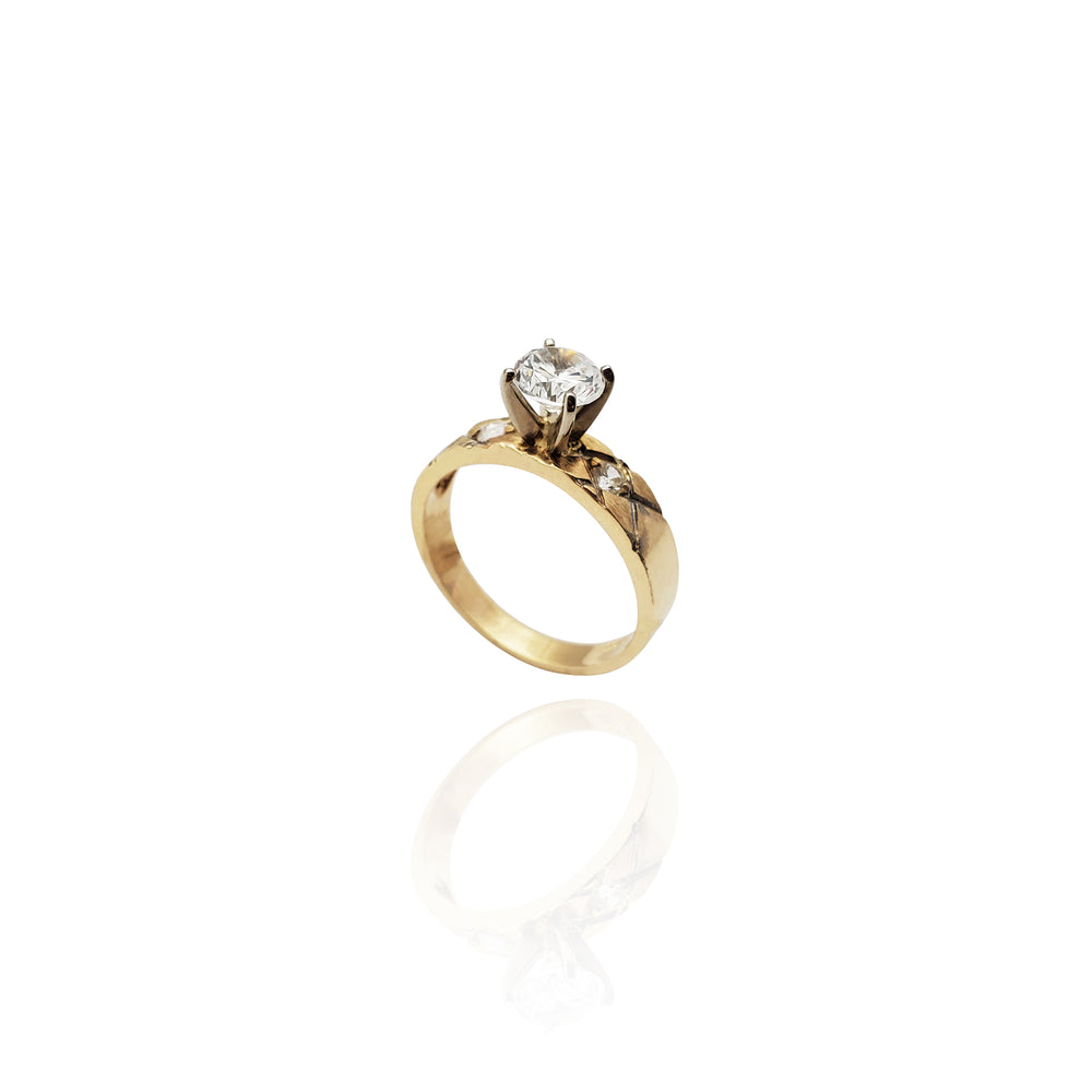 Cross-Hatched Accent CZ Engagement Ring (14K)