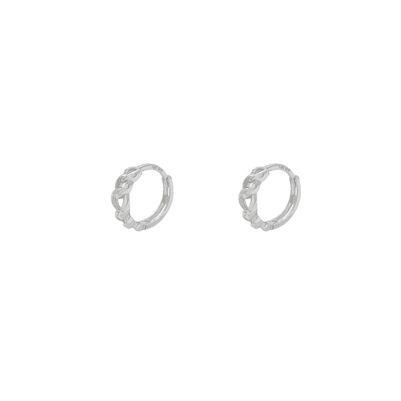 White Gold Open Curb Huggie Earrings (14K) Popular Jewelry New York