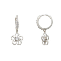White Gold Pave Setting Outlined Flower Drop Earrings (14K) Popular Jewelry New York