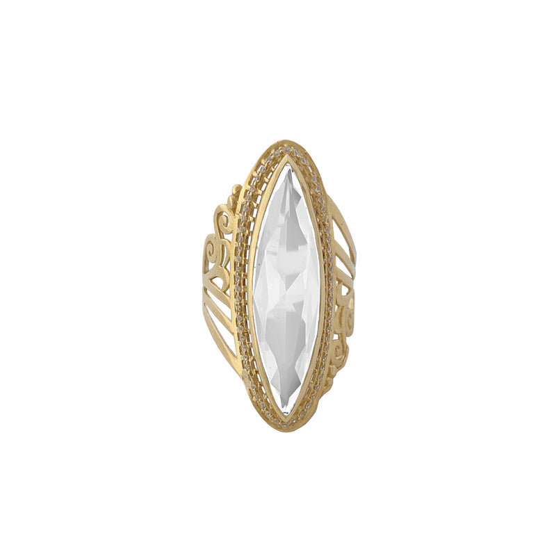 White Marquise Filigree Pattern Vines Ring (14K) Popular Jewelry New York