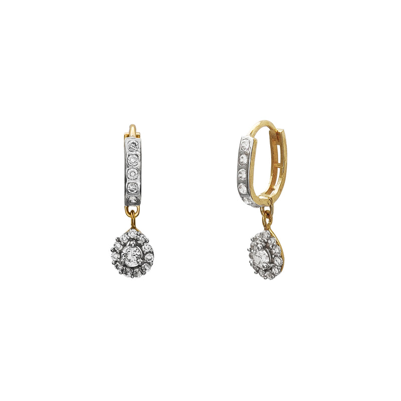 Two-Tone Stone-Set Teardrop Hanging Huggie Earrings (14K) Popular Jewelry New York