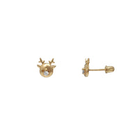Zirconia Deer Head Stud Earrings (14K)