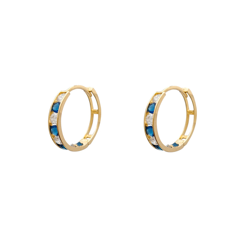 White & Blue Zirconia Hoop Earrings (14K)