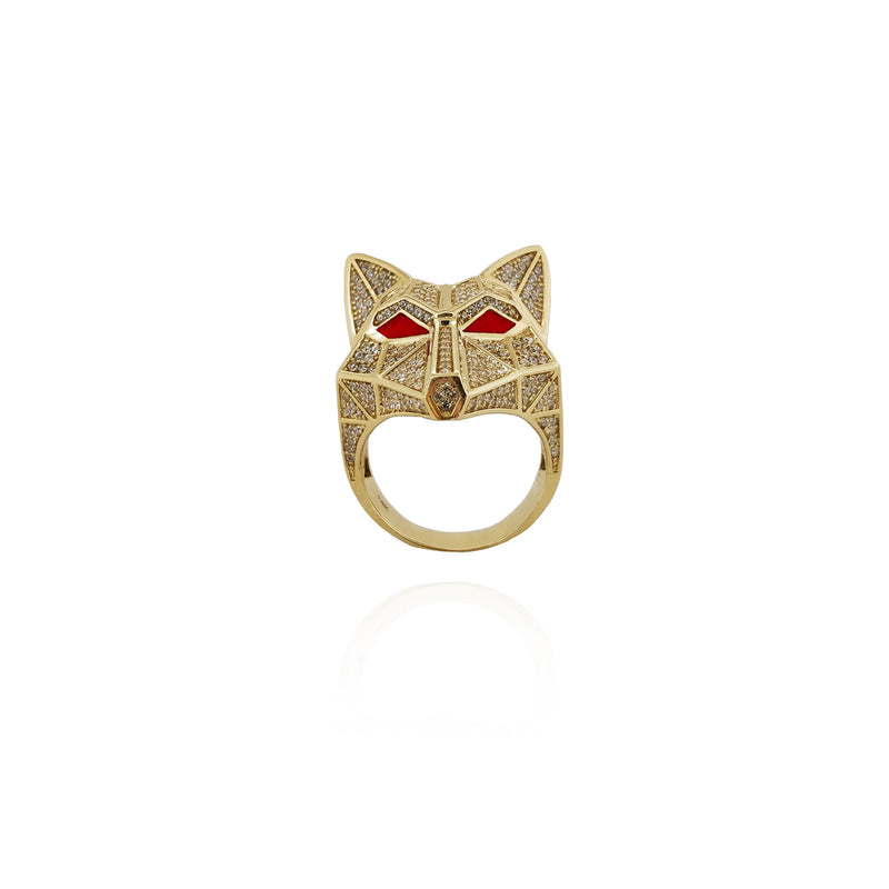 Iced-Out Polyhedral Wolf Head Ring (14K)