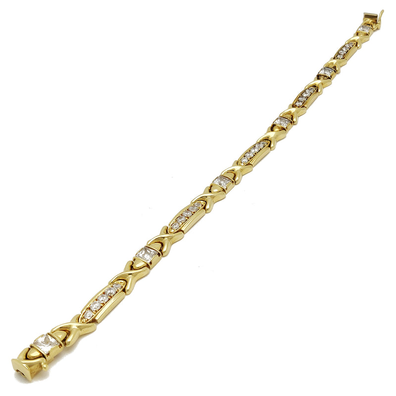 X-Link and Hexagonal CZ Bracelet (14K) Yellow Gold, Popular Jewelry