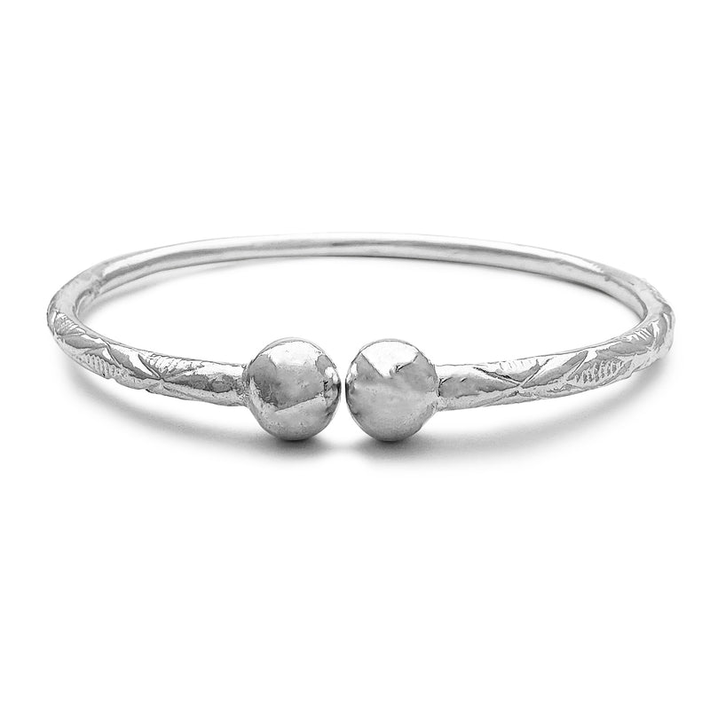 XIIIO Textured Beads Adjustable Bangle Bracelet (Silver) Popular Jewelry New York