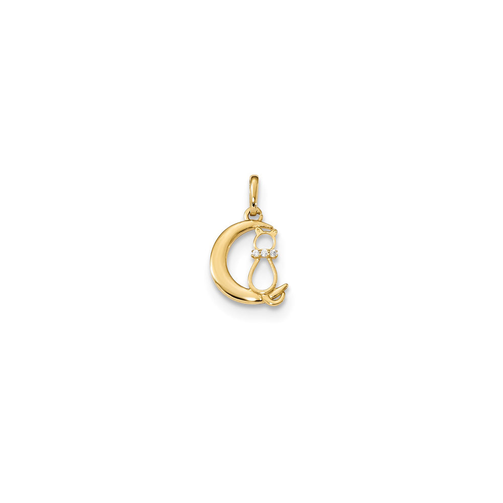 Zirconia Moon Cat Pendant (14K)