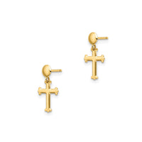 Budded Cross Stud Dangling Earrings (14K)