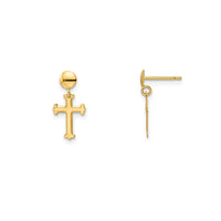 Budded Cross Stud Dangling Earrings (14K)