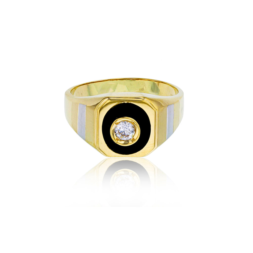 Yellow Bezel Black Onyx Men's Ring (14K) Popular Jewelry New York