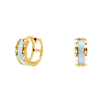 Urrezko horia aurpegi moztuak Opal Huggie belarritakoak (14K) Popular Jewelry NY
