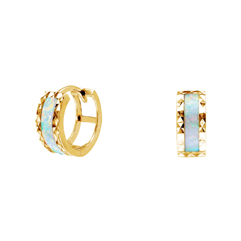 Yellow Gold Faceted-Cuts Opal Huggie Earrings (14K) Popular Jewelry New York