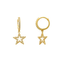 Yellow Gold Pave Star Drop Earrings (14K) Popular Jewelry New York