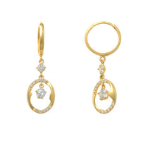 Yellow Gold Hanging Nest CZ Huggie Earring (14K) Popular Jewelry NY
