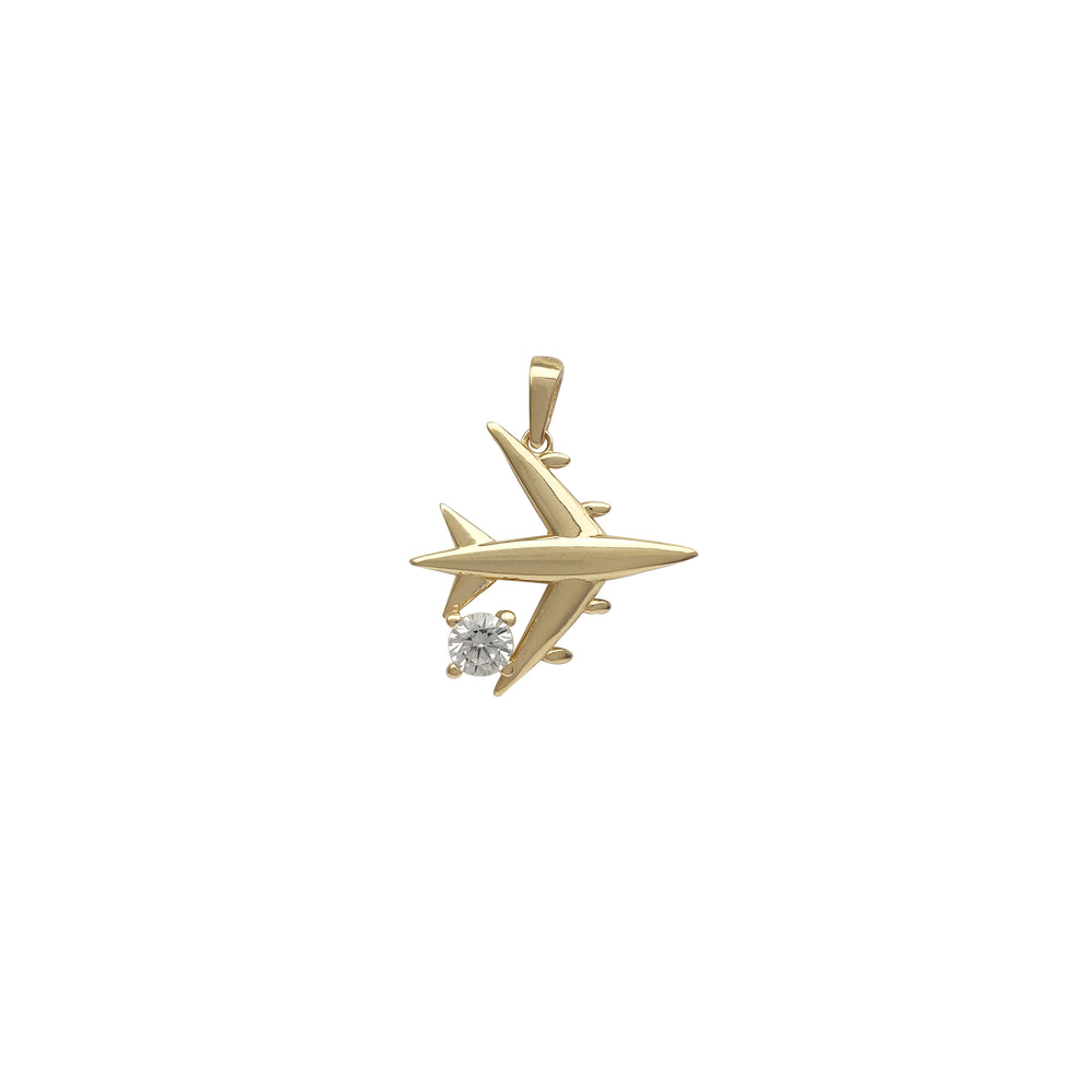 Zirconia Airplane Pendant (14K) Popular Jewelry New York