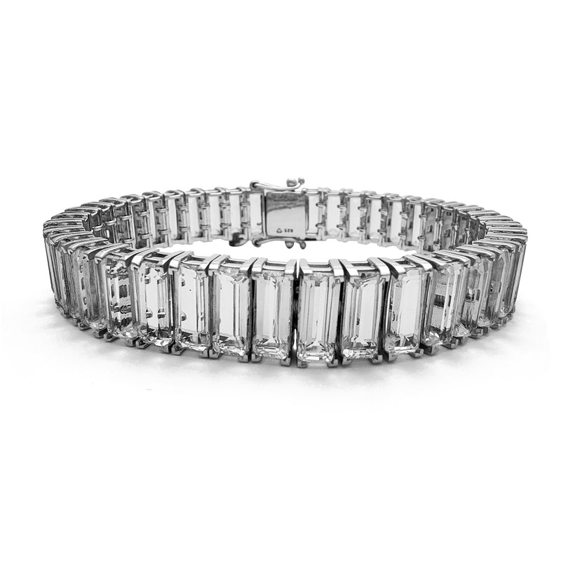 Zirconia Baguettes Tennis Bracelet (Silver) Popular Jewelry New York