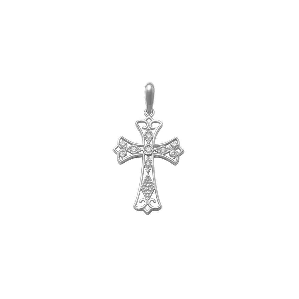 Zirconia Filigree Outlined Cross Pendant (14K)