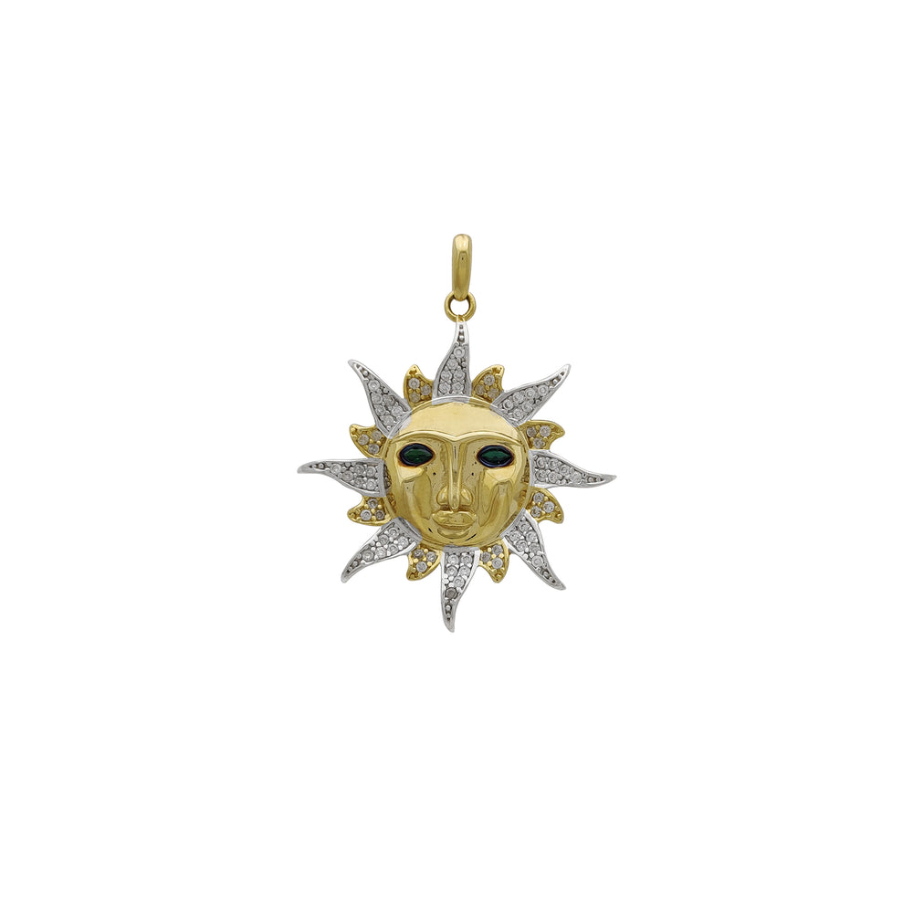 Zirconia Green-Eyes Sun Pendant (14K) Popular Jewelry New York