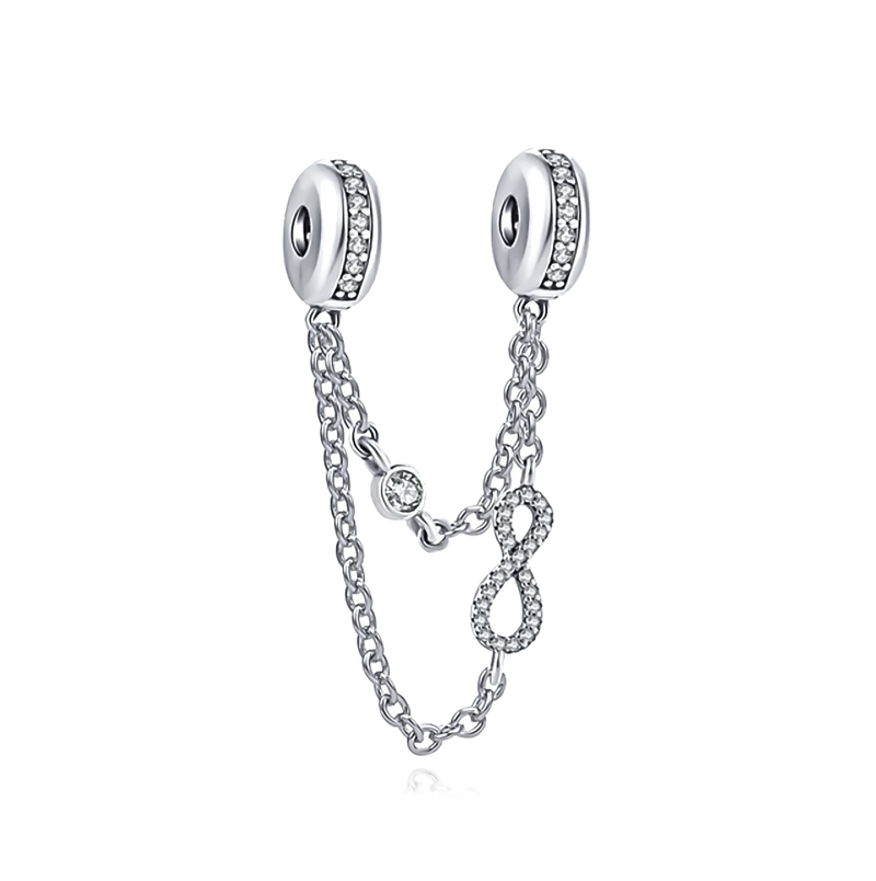 Zirconia Infinity & Bezel Safety Charm for Bracelet (Silver)