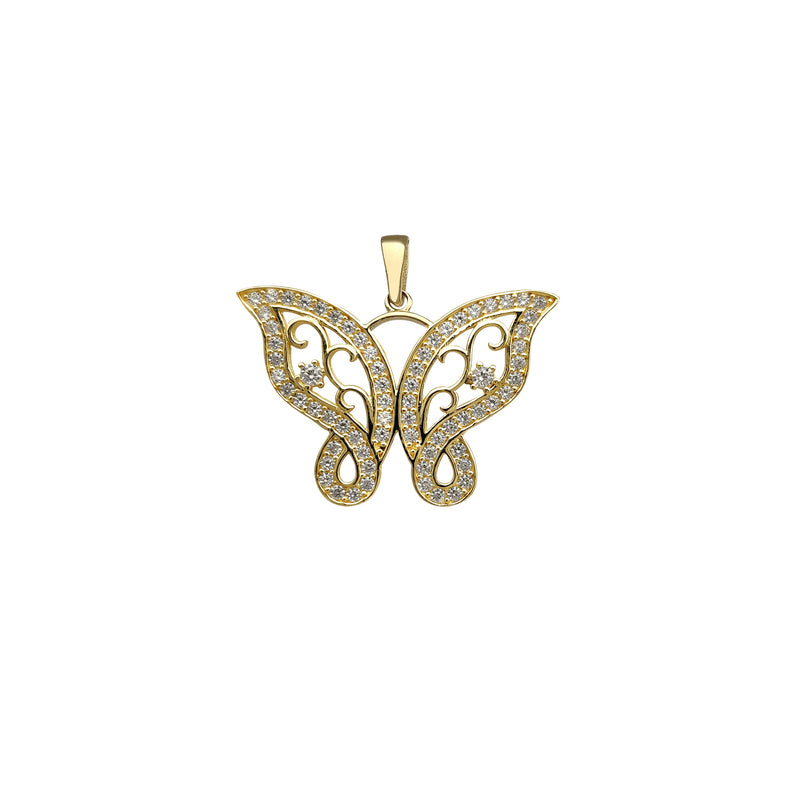 Zirconia Outlined Vines Butterfly Pendant (14K) Popular Jewelry New York
