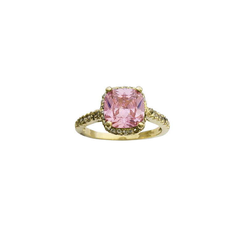 Zirconia Pink Stone Cushion Shape Engagement Ring (14K)