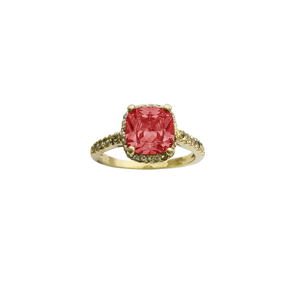 Zirconia Red Stone Cushion Shape Engagement Ring (14K)