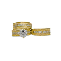Зирконија јаже со текстурирани три парчиња поставени прстени (14К) Popular Jewelry Њујорк