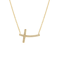 Zirconia Sideways Cross Necklace (14K)