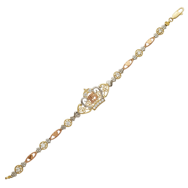 Zirconia Tricolor Quinceanera Crown Bracelet (14K) Popular Jewelry New York