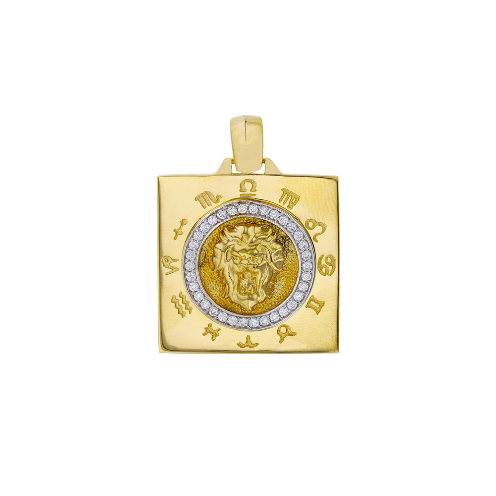 Zodiac Signs Square Lion Head Square Pendant (14K) Popular Jewelry New York