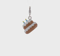 Enameled Brown Birthday Cake Charm Pendant (Silver)
