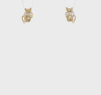 Sitting Cat CZ Bowtie Stud Earrings (14K) 360 - Popular Jewelry - New York
