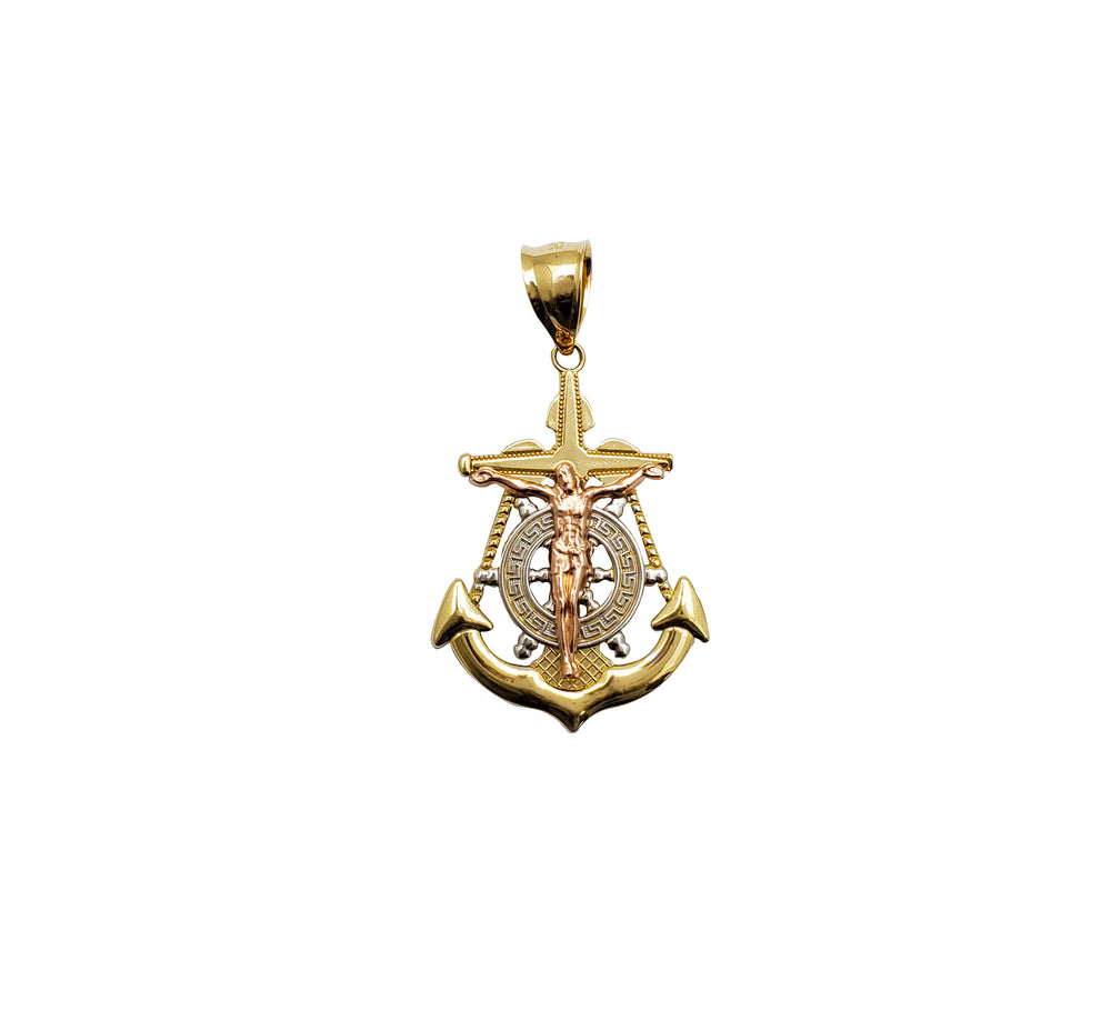 Tricolor Anchor Pendant (14K)