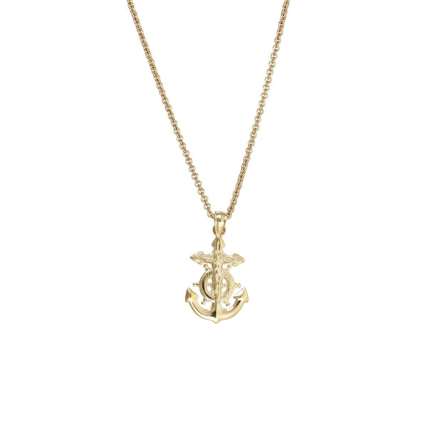 Yellow Gold Nautical Cross Wheel & Anchor Fancy Necklace (14K)