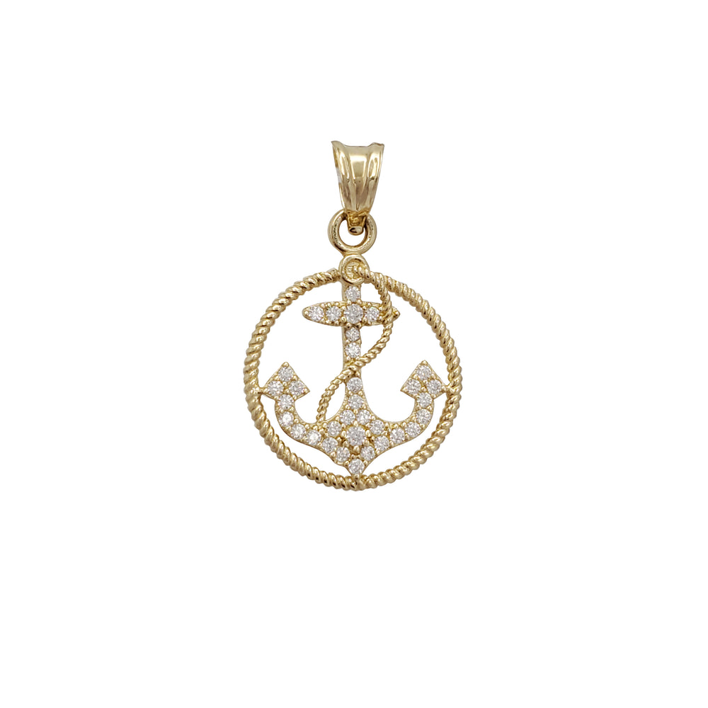 Ship Anchor In rope Circle Pendant  (14k ）