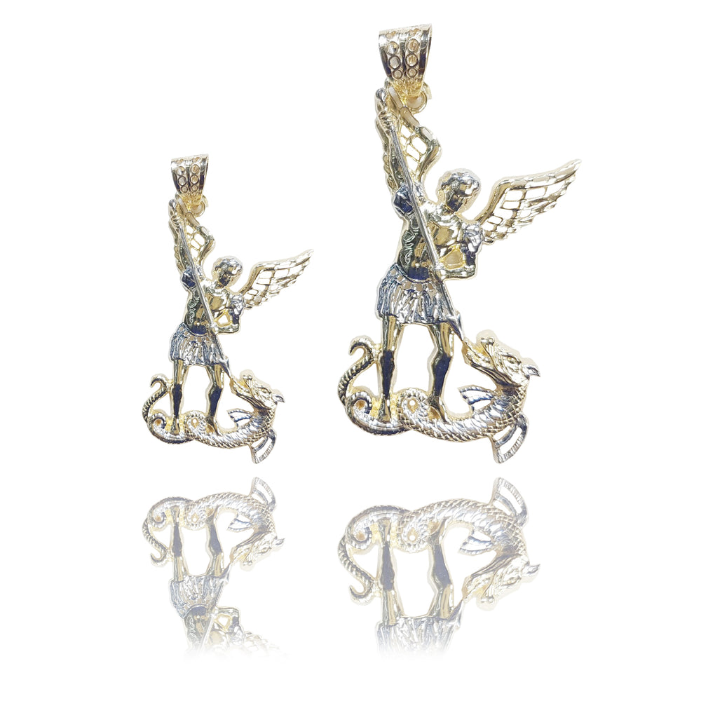 Archangel Michael Spear Filigree Two-Tone Pendant 14K