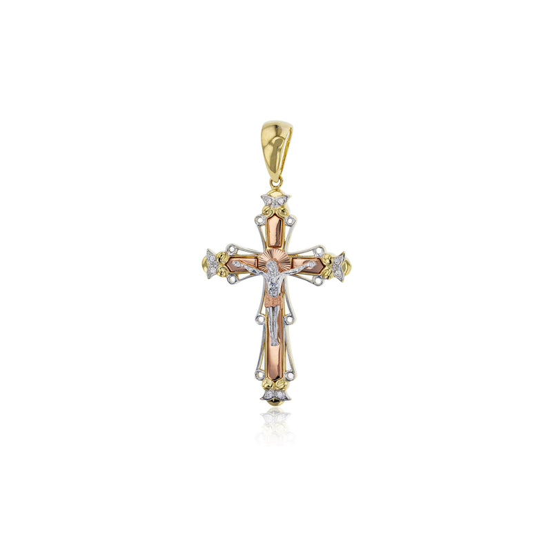 Tricolor Gold Jesus Cross Pendant (14K)