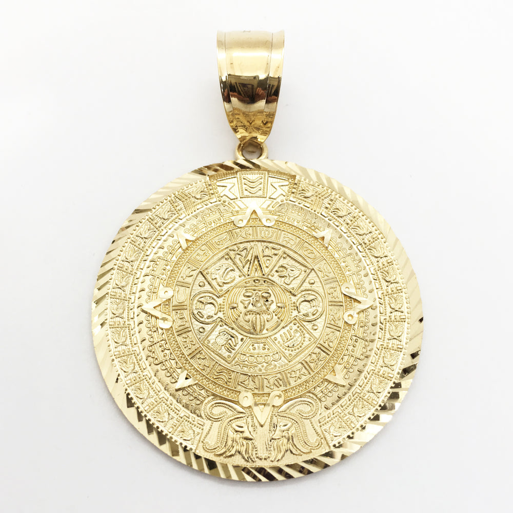 Diamond-Cut Aztec Sun Calendar Pendant (14K)