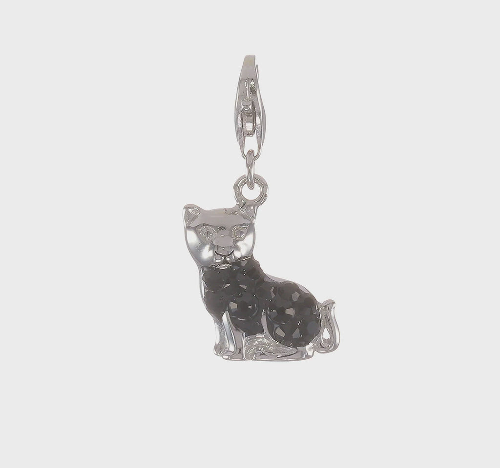 Black Crystal Cat Pendant (Silver) 360 - Popular Jewelry - New York
