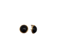 Round Bezel Onyx Omega Stud Earrings (14K)