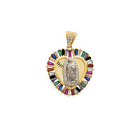 Multi-Color Baguette Frame Heart Virgin Guadalupe Pendant (14K)