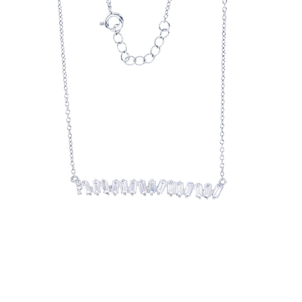Baguette Cz Bar Necklace (Silver)