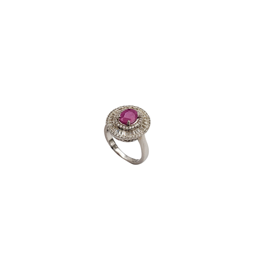 Ruby and Baguette Cz Ring (Silver)