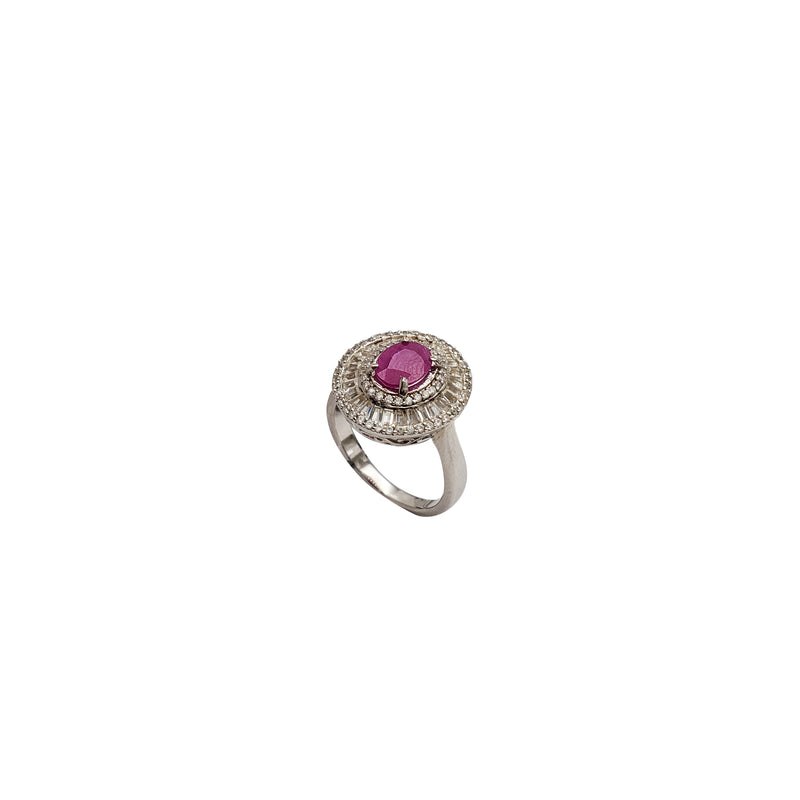 Ruby and Baguette Cz Ring (Silver)