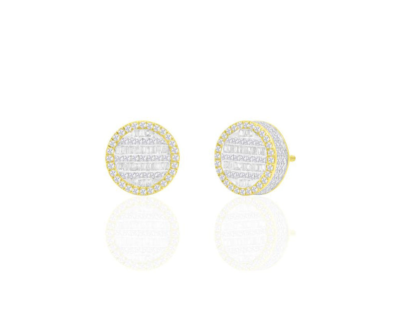 Round Baguette Diamond Stud Earrings (14K)