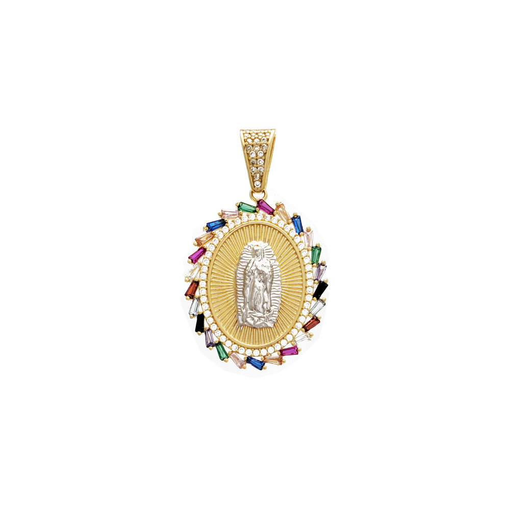 Multi-Color Baguette Frame Virgin Guadalupe Pendant (14K)