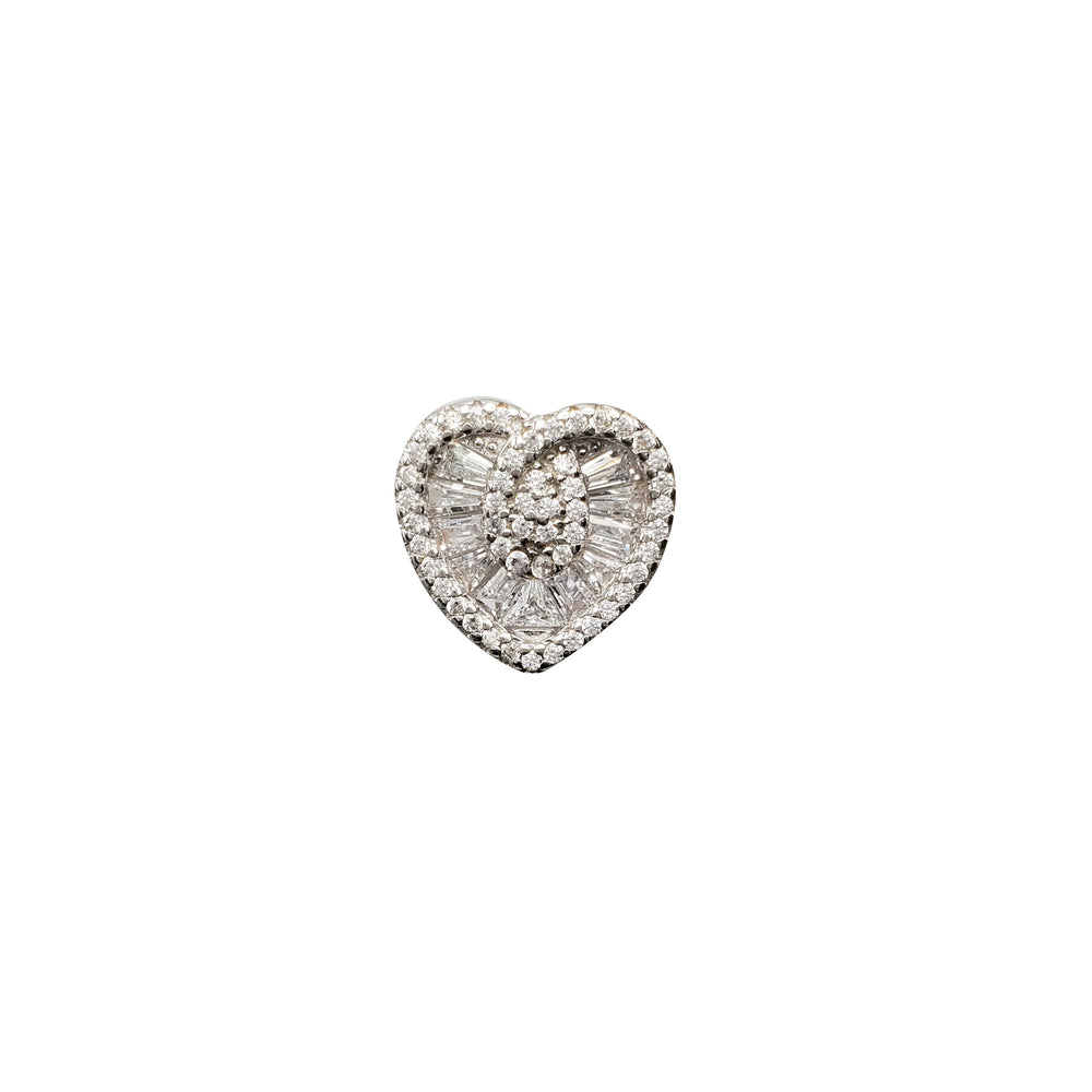 Cubic Zirconia Baguette & Round Heart Pendant (Silver)
