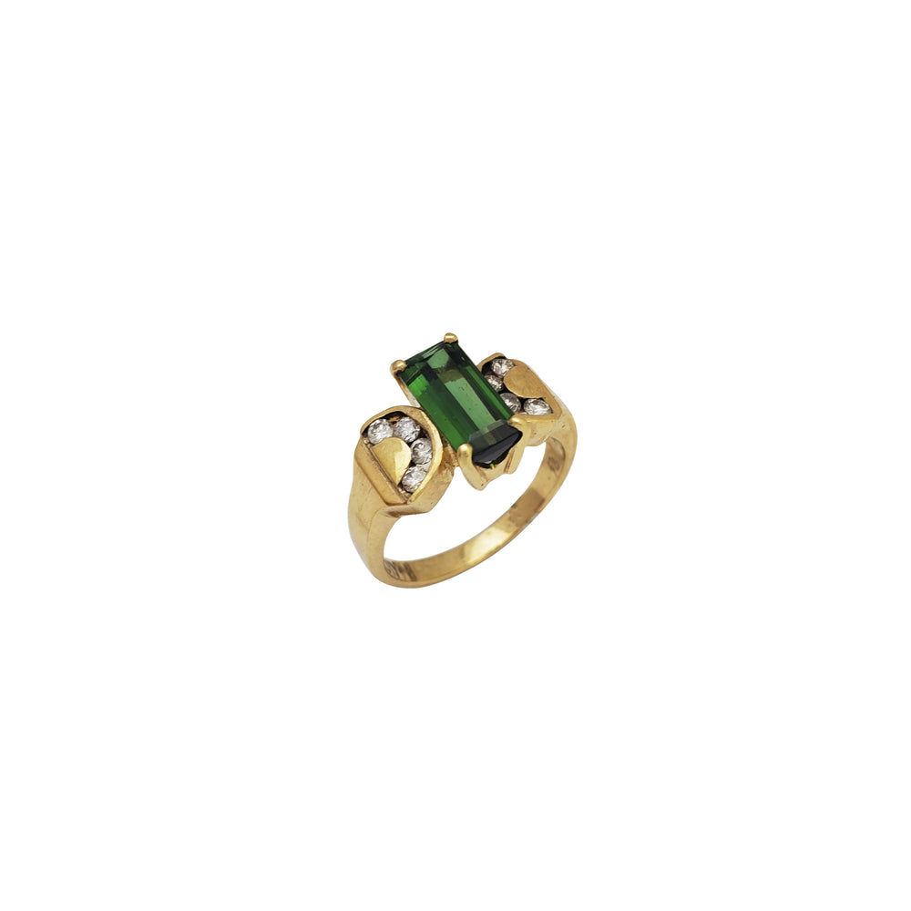 Baguette Shape Peridot and Diamond Ring (14K)