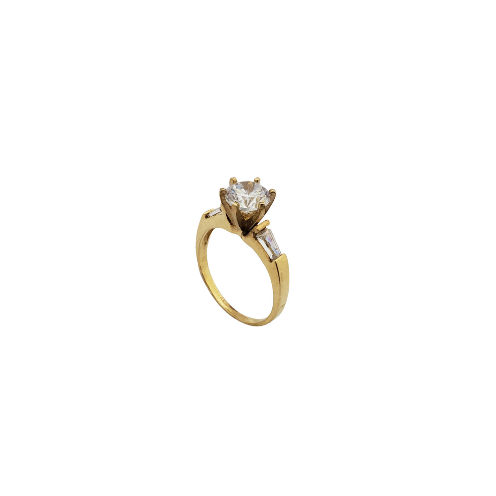 Baguette Accent Round CZ Engagement Ring (14K)