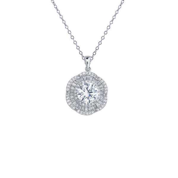 Baguette Cz Flower Necklace (Silver)